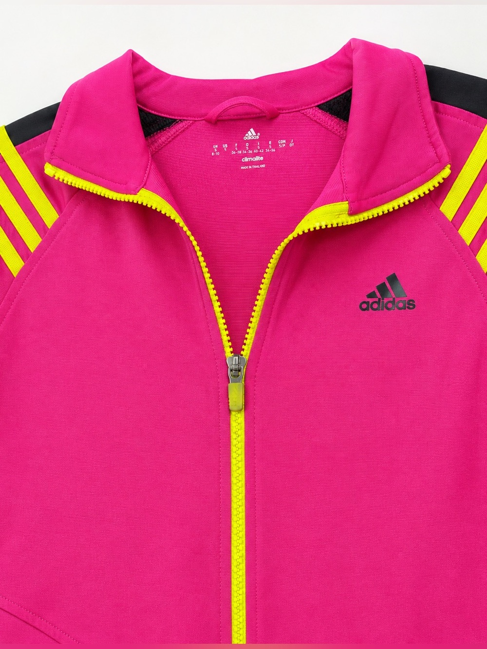 Women’s Adidas Bright Pink Zip-Up Athletic Sweatshirt with Yellow Accents Sz S